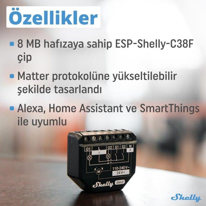 Shelly 2PM Gen3 Enerji Ölçümlü 2 Kanallı Akıllı Röle