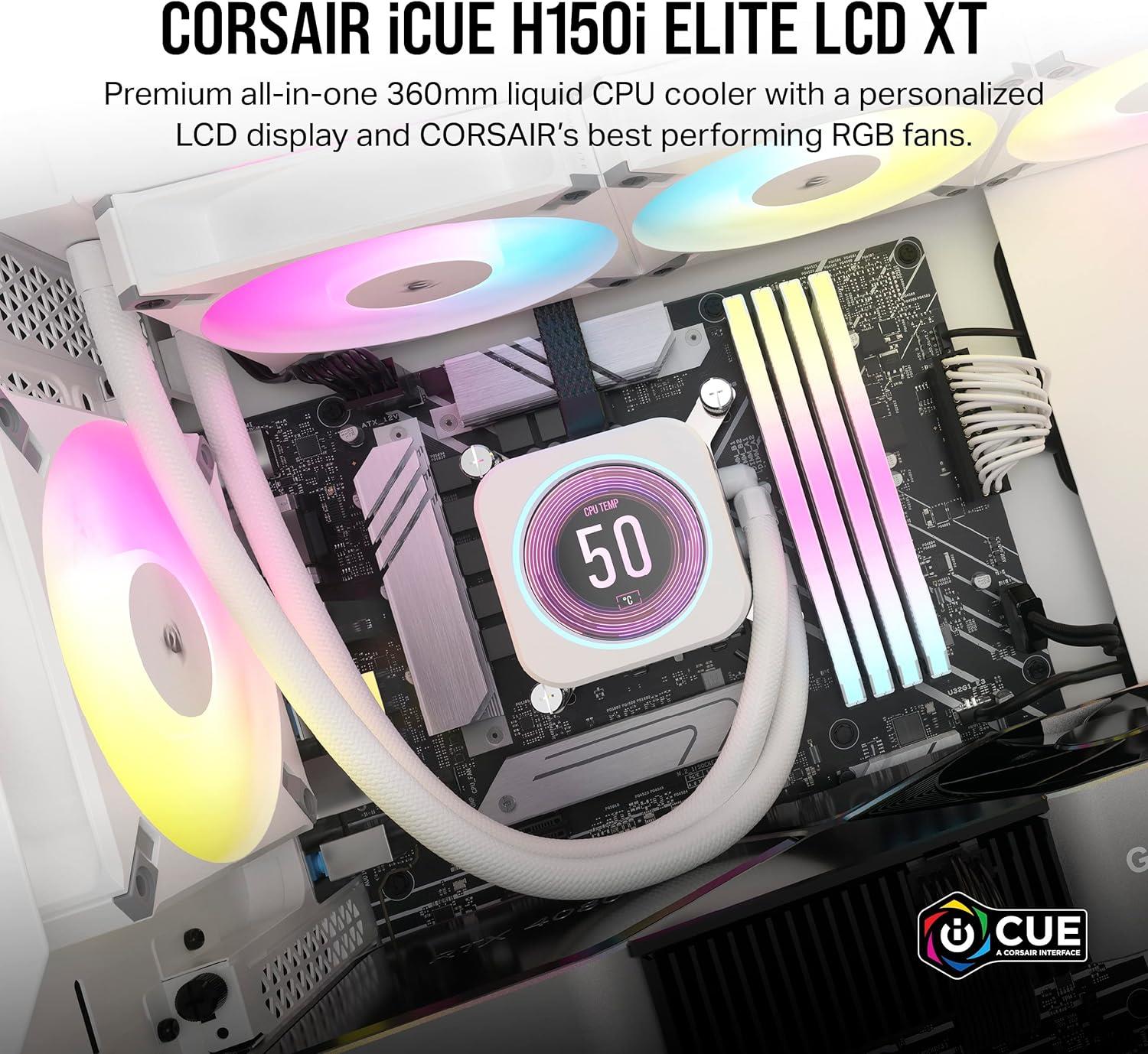 CORSAİR İCUE H100İ ELİTE XT 240MM 2 X AF140 RGB FAN SIVI İŞLEMCİ SOĞUTUCUSU BEYAZ (CW-9060072-WW)