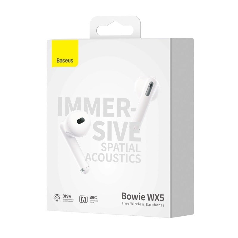Baseus Bowie WX5 Gerçek Kablosuz Kulaklıklar - Kristal Netliğinde Görüşmeler için Yapay Zeka Gürültü Engelleme Özelliğine Sahip 4 ENC Mikrofon, 30 Saat Çalma Süresi, TWS Bluetooth 5.3 - Beyaz