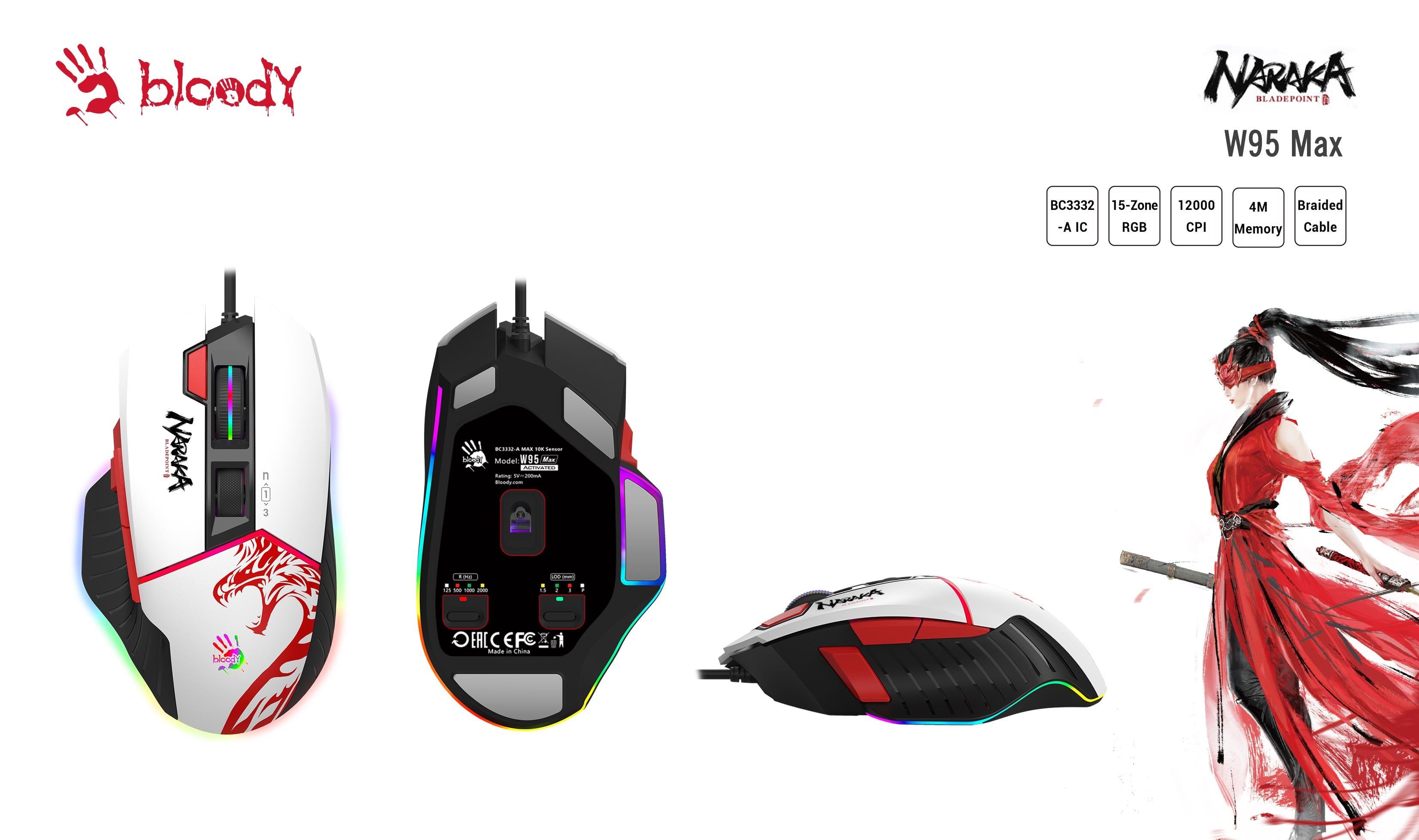 A4-Tech Bloody W95 Max 12K CPI Sports Naraka RGB Optik Gaming Mouse
