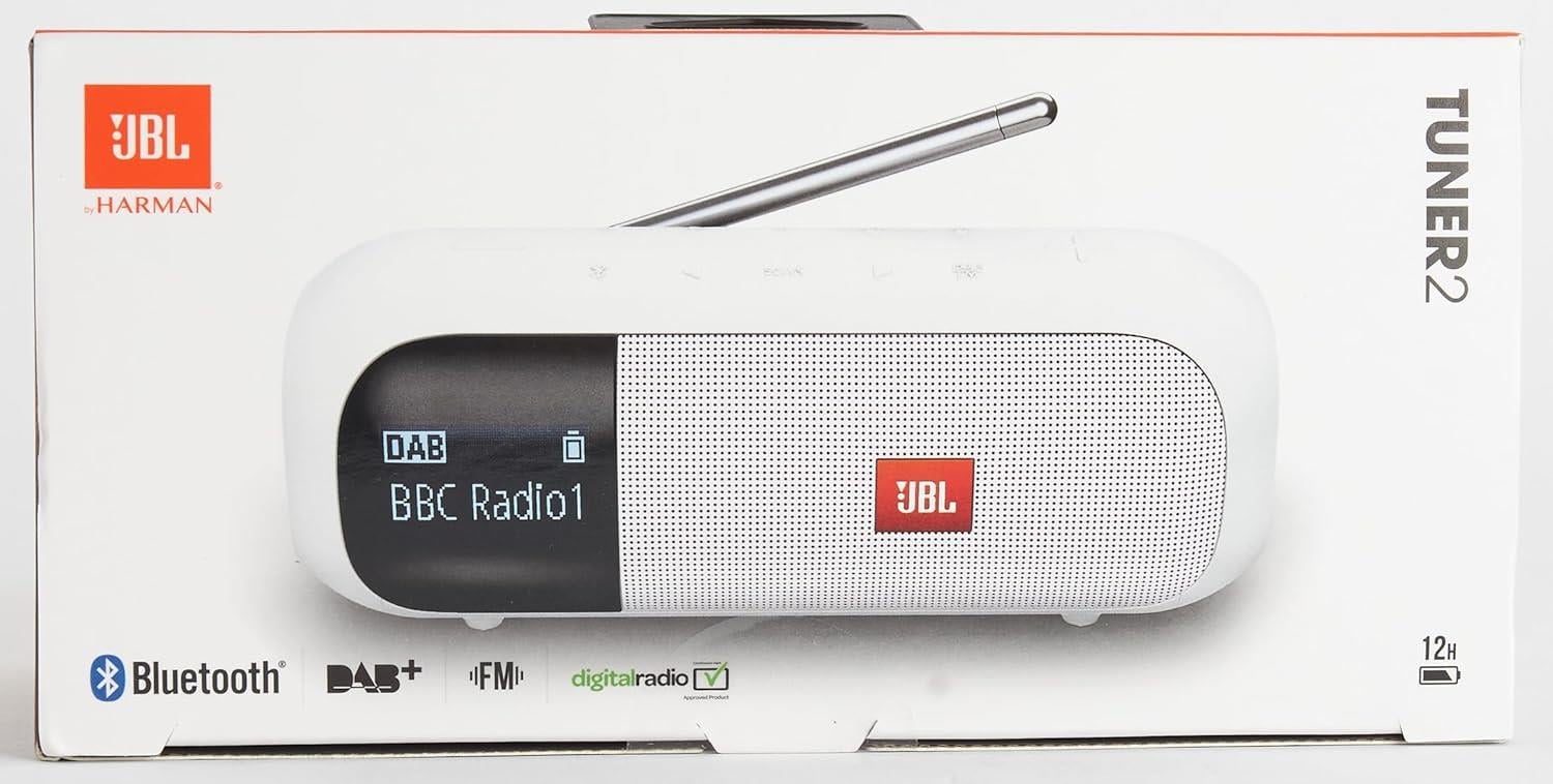 JBL Tuner2 Bluetooth Hoparlör, DAB-FM Radyo IPX7,Beyaz