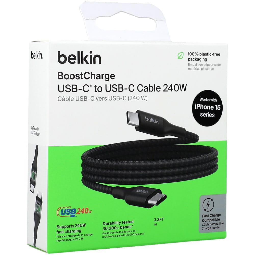 Belkin BoostCharge USB-C 240 W PD, USB-IF Sertifikalı, Hızlı Şarj Kablosu 1m, Siyah