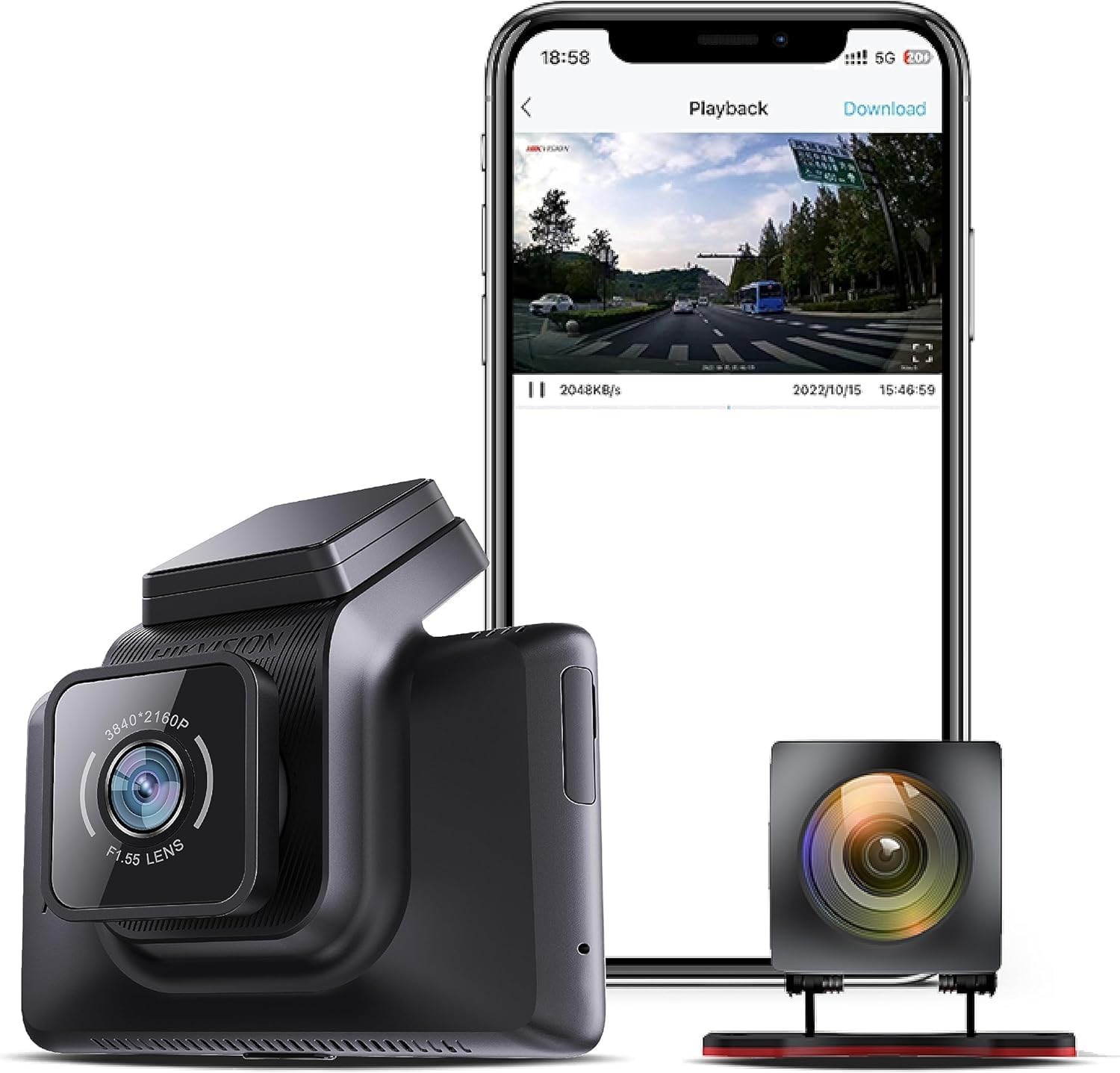 Hikvision AE-DC4328-K5 HD Çift Kameralı Araç İçi Kamerası, G-Sensor ve Wi-Fi