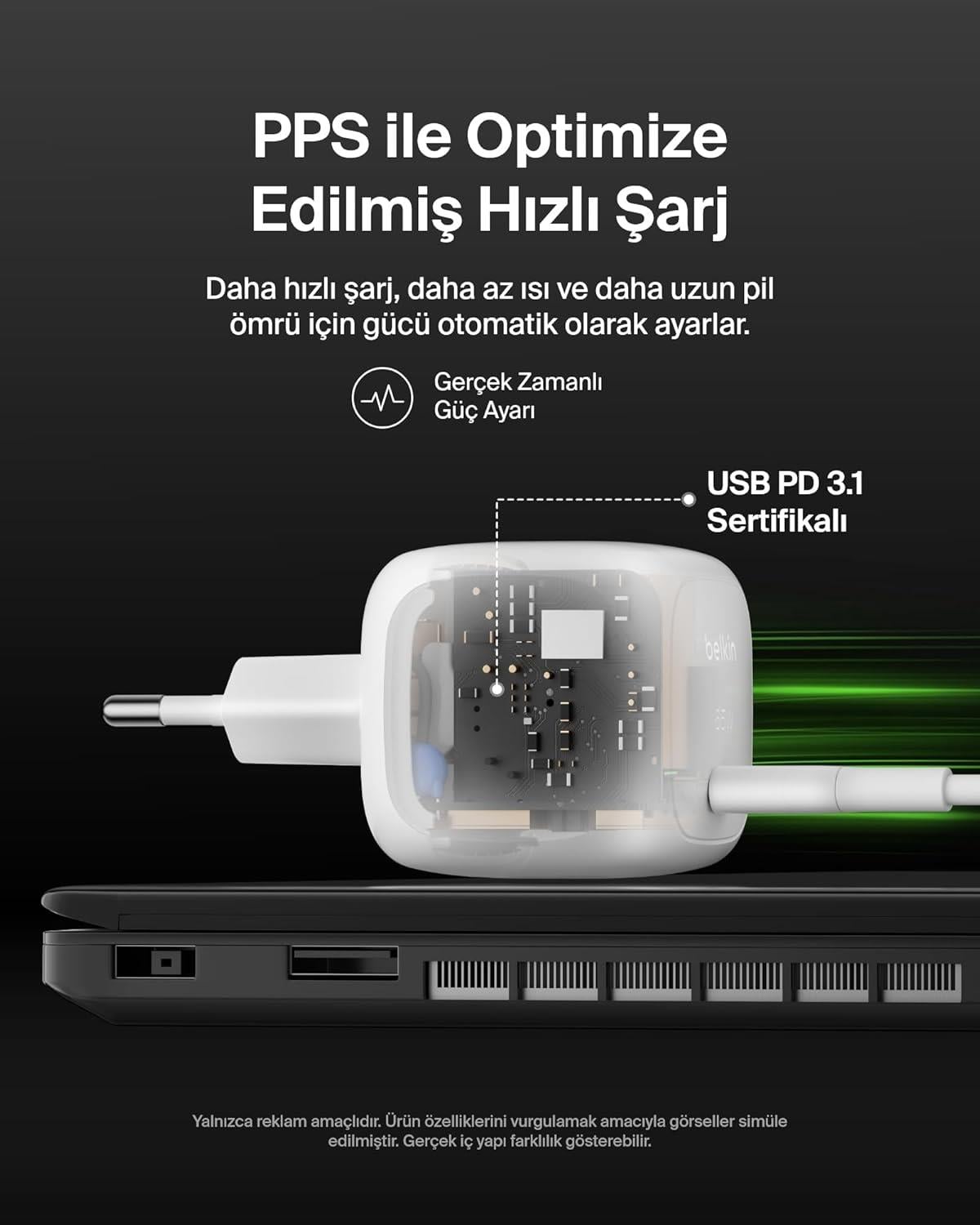 Belkin WCA011 65W C PPS PD Şarj Cihazı, Beyaz