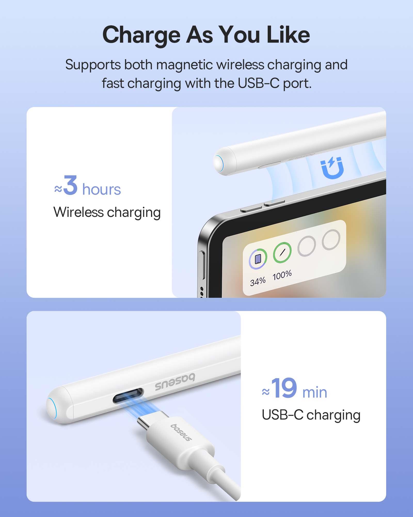 Baseus Active Stylus Smooth Writing 2 Serisi Kablosuz ve Kablolu şarj özellikli Tablet Kalemi