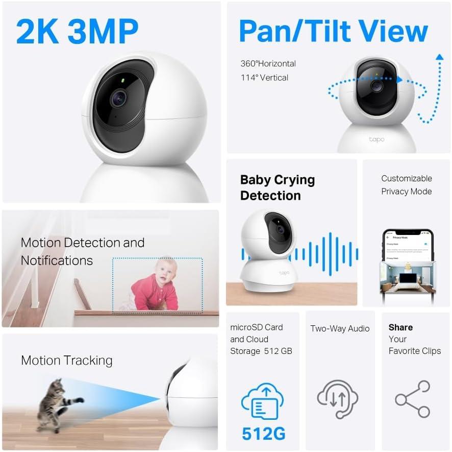 TP-LINK Tapo C210 360 Derece 2K UHD Yatay/Dikey Hareketli Wi-Fi Güvenlik Kamerası + Sandisk 64 Gb Hafıza Kartı