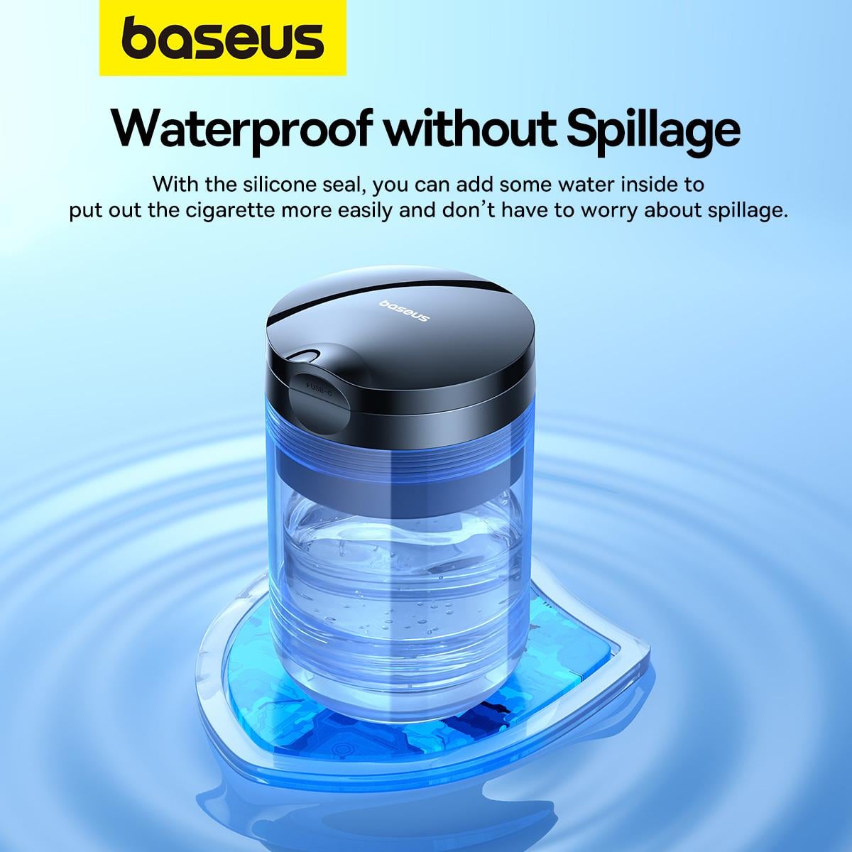 Baseus Premium 2 Serisi Araba Küllüğü - Ortam LED Işığı ve Araba Bardak Tutucuları için Su Geçirmez Tasarıma Sahip Taşınabilir Alüminyum Alaşımlı Küllük - Siyah