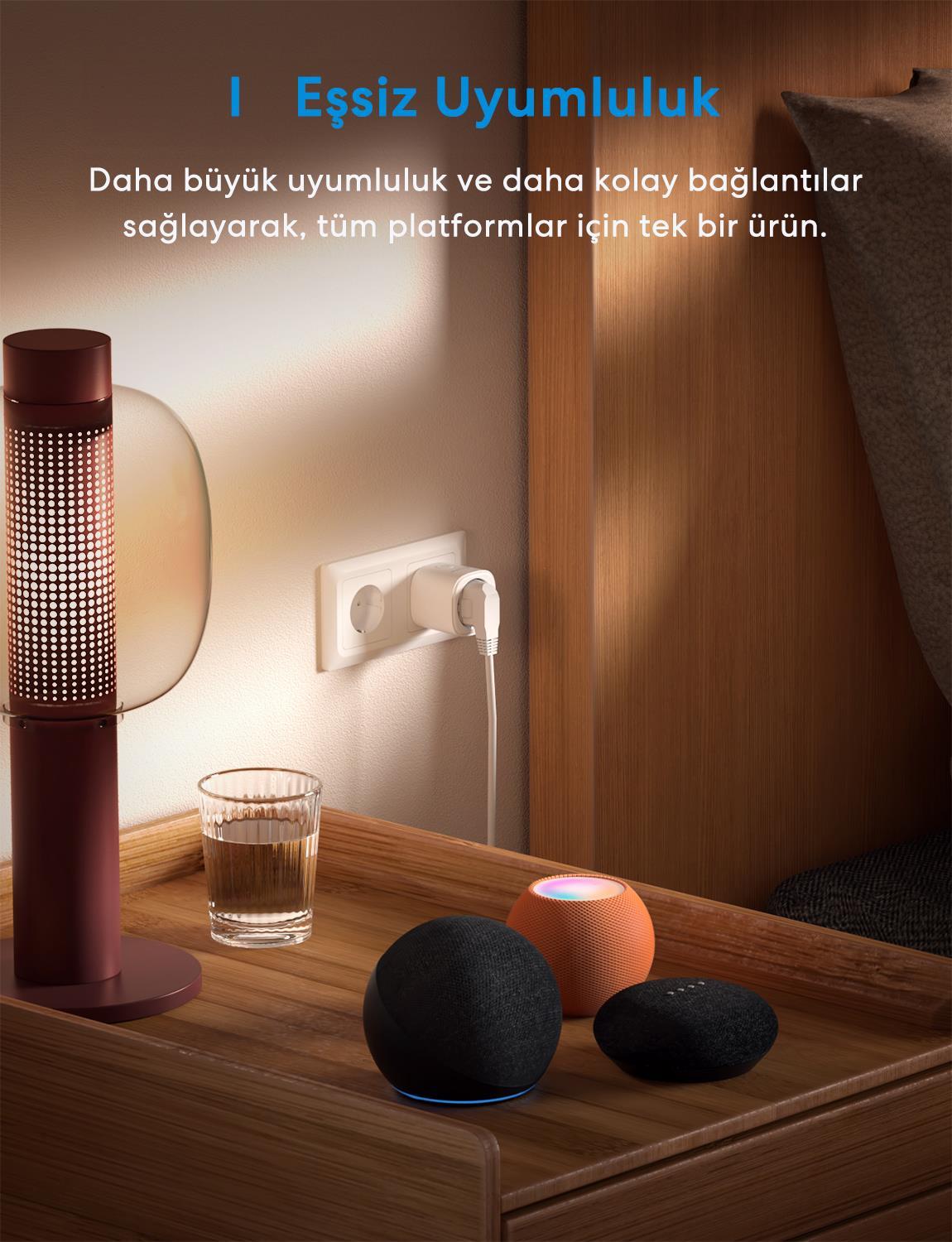 Meross Matter Akıllı Wi-Fi Mini Priz 2'li Paket (Apple HomeKit, Alexa ve Google Home Destekli)