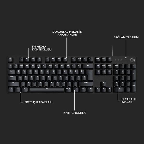 LOGITECH G413 SE AYDINLATMALI TAM BOYUTLU TÜRKÇE Q MEKANİK OYUN KLAVYESİ - SİYAH 920-010556