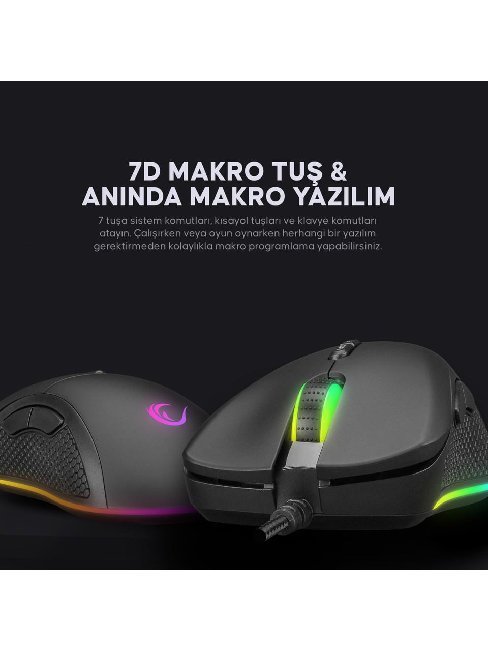 Rampage SMX-R53 SNAPPER Usb Siyah 7200 dpi RGB Aydınlatmalı Gaming Oyuncu Mouse