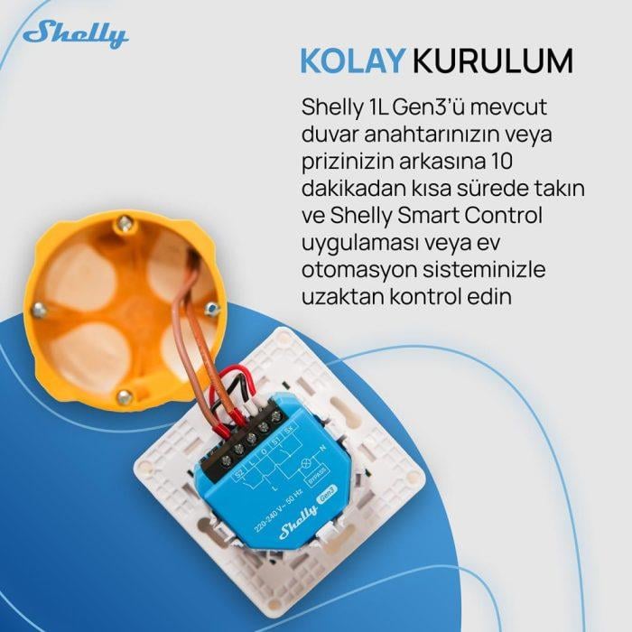 Shelly 1L Gen3 Nötrsüz Akıllı Röle