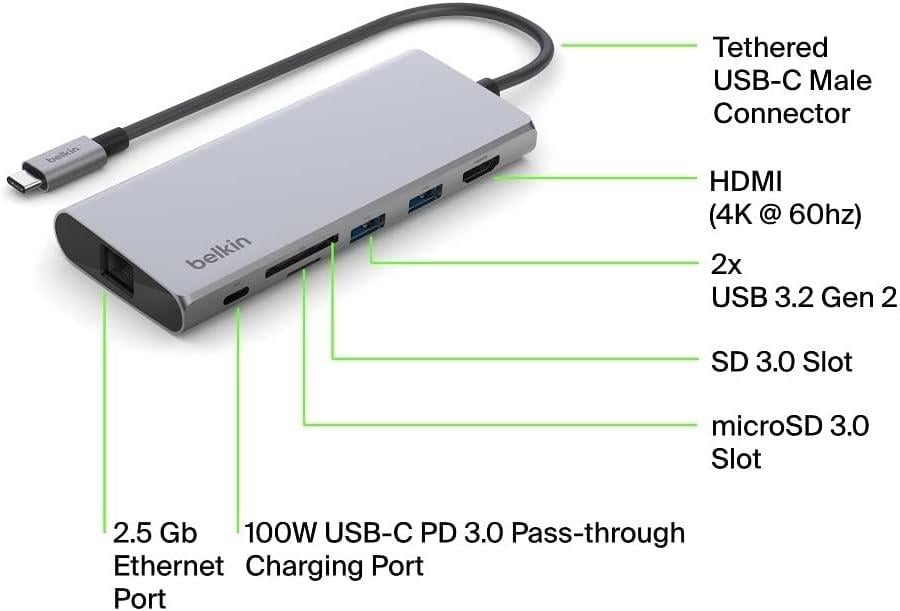 Belkin USB-C 7 in 1 Çoklu Bağlantı Noktası Adaptörü / INC009