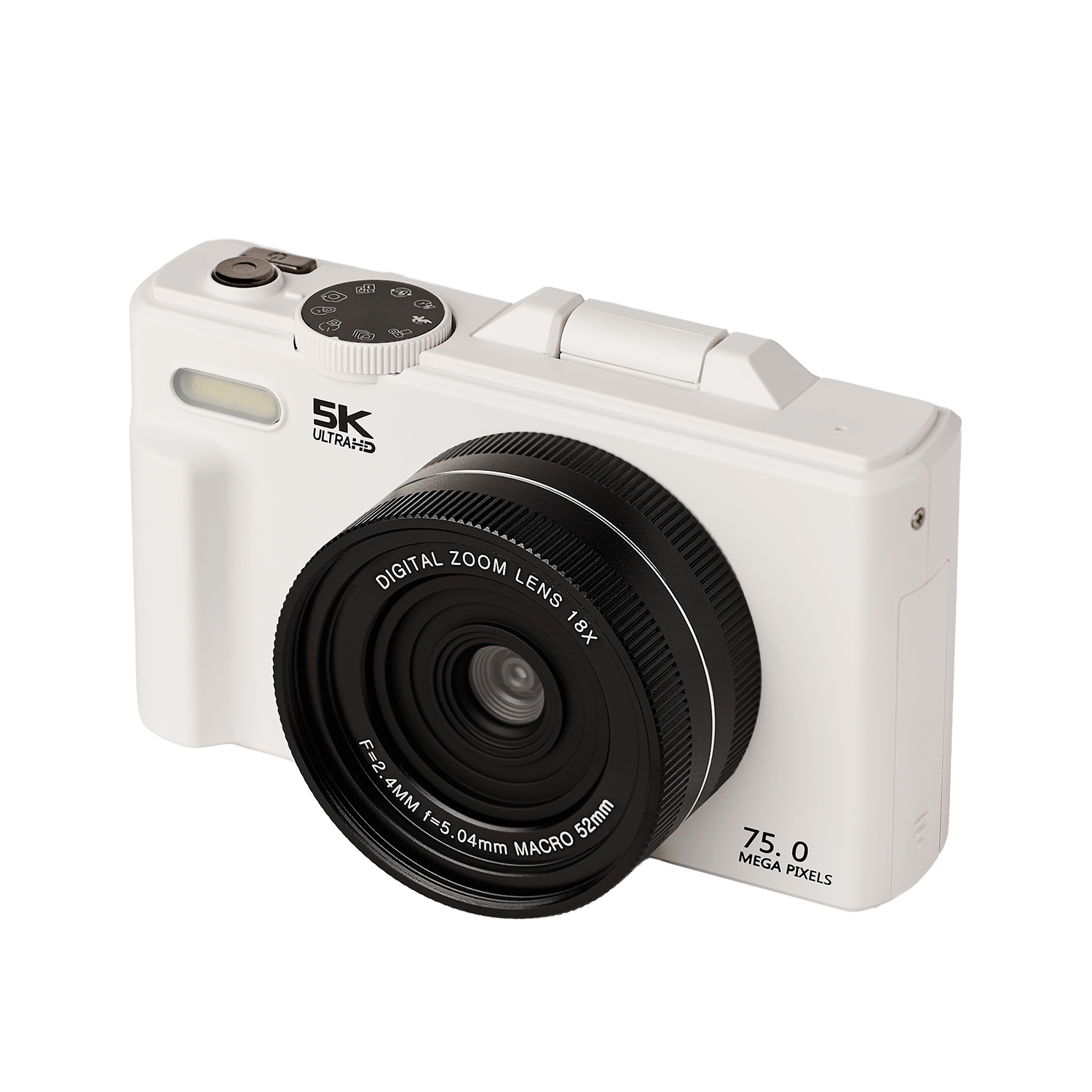 Acton Flip Kamera 5K Dijital Fotoğraf Makinesi 8X Zoom 75MP Flaşlı Vlog Kamera - Beyaz