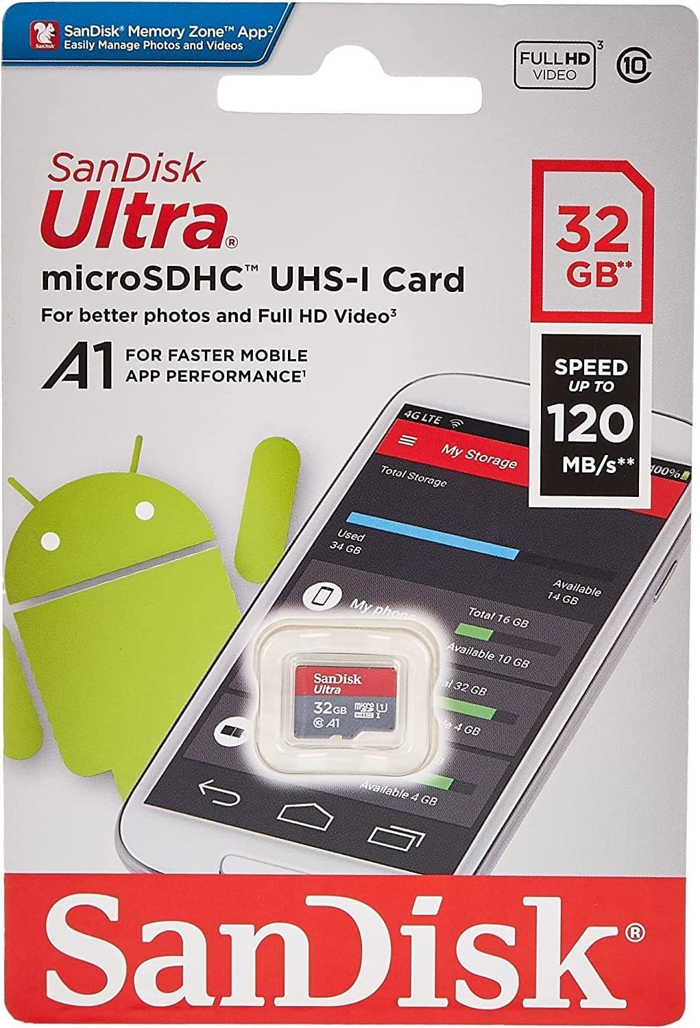Sandisk 512 GB Microsdxc Ultra A1 120MB/SN Uhs-I C10 U1 SDSQUA4-512G-GN6MN