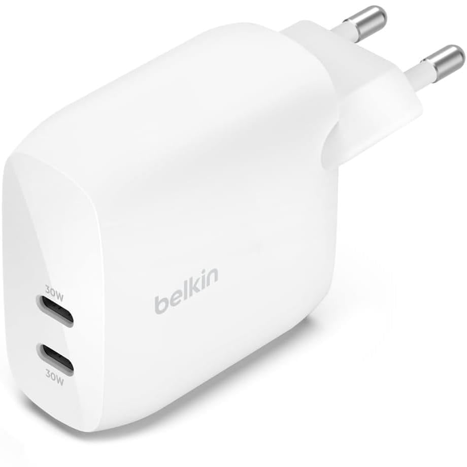Belkin Boost Charge Çift USB-C  2x 30W USB-C PD 3.1 PPS 60W, Beyaz