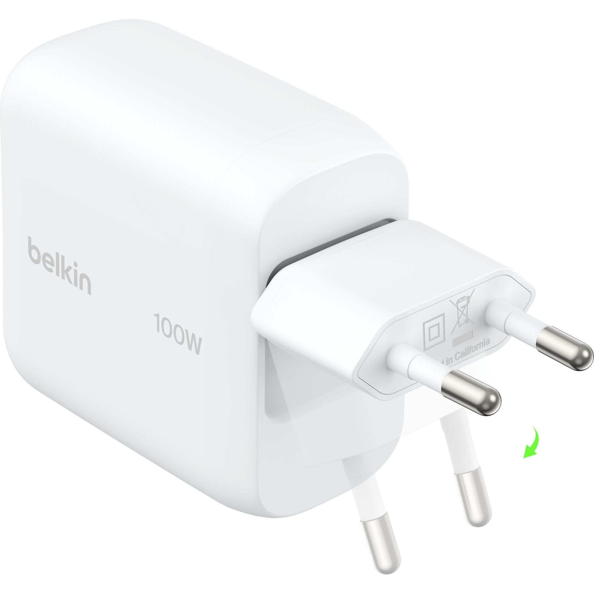 Belkin BoostCharge USB-C Fiş Tipi Şarj Cihazı 100 W, GaN Kompakt ve Katlanabilir MacBook ve İphone için Hızlı Şarj, 1,5 m USB-C Kablo dahil