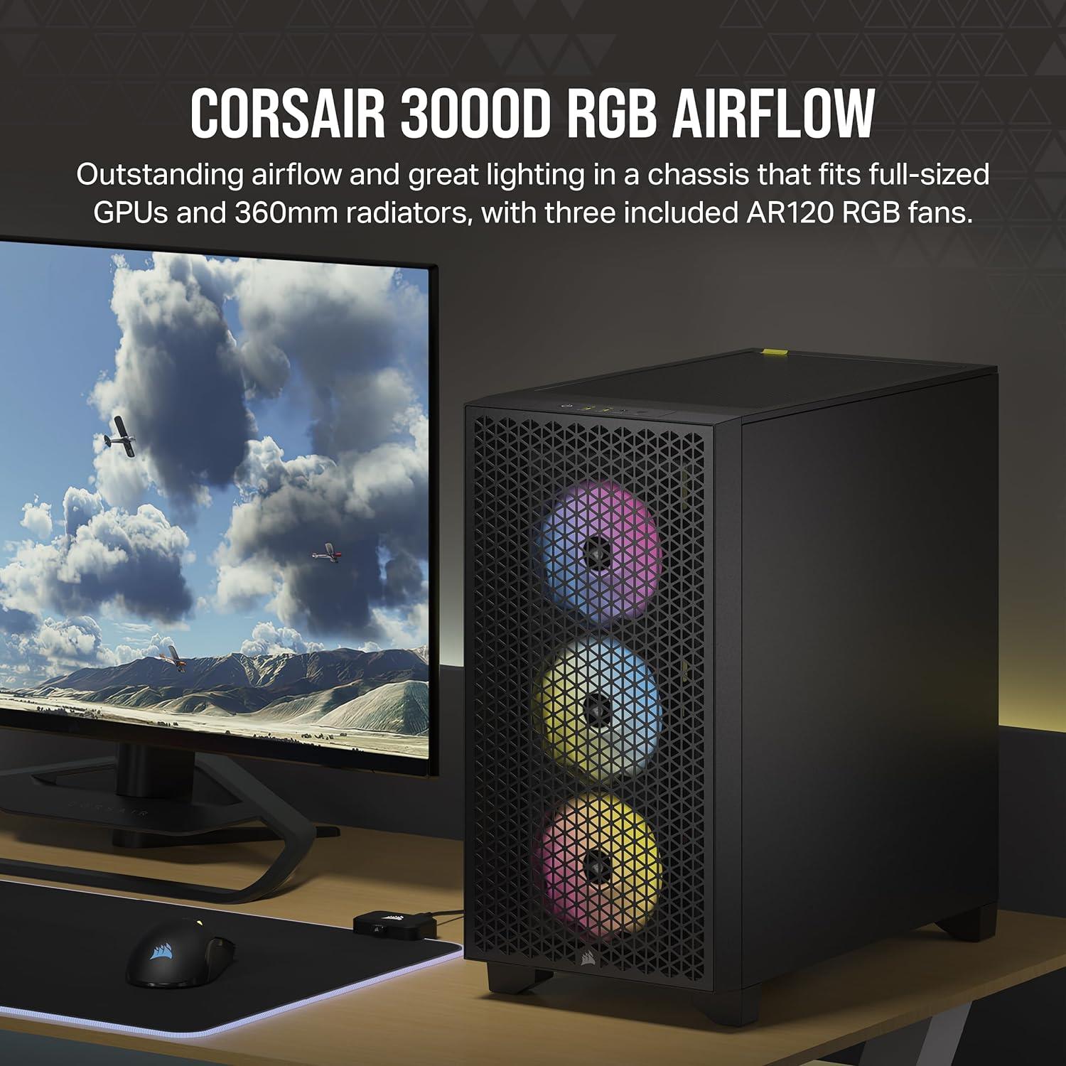 Corsair Icue 3000D 3x AR120 Rgb Airflow Temperli Cam Mid-Tower Gaming Kasa Siyah CC-9011255-WW