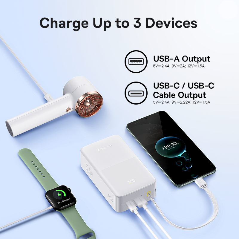 Baseus EnerFill FC51 Bipow 2 Pro Powerbank 30.000 mAh 22.5W - Beyaz