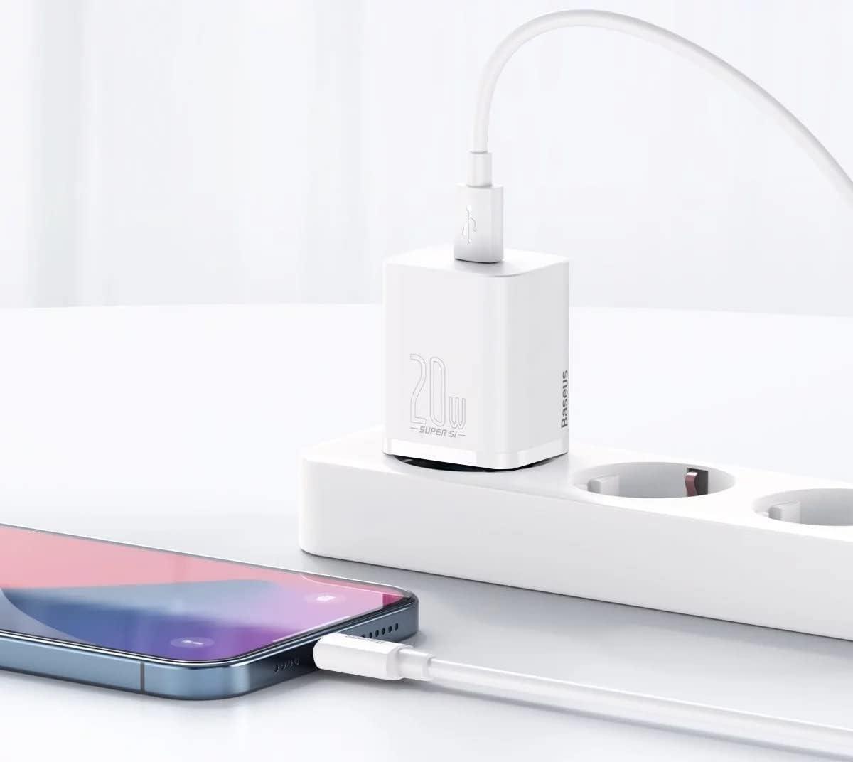 Baseus Super Si PD 20W USB-C & USB-C Kablo ve Hızlı Şarj Cihazı Seti - Beyaz