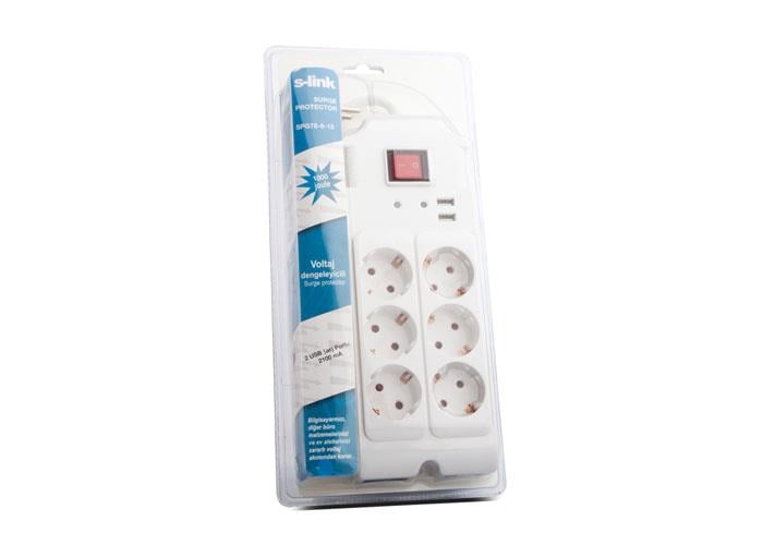 S-link SPG78-6-15 1.5m 6lı Akım Kor.2*Usb 1000Joul Priz Çoklayıcı