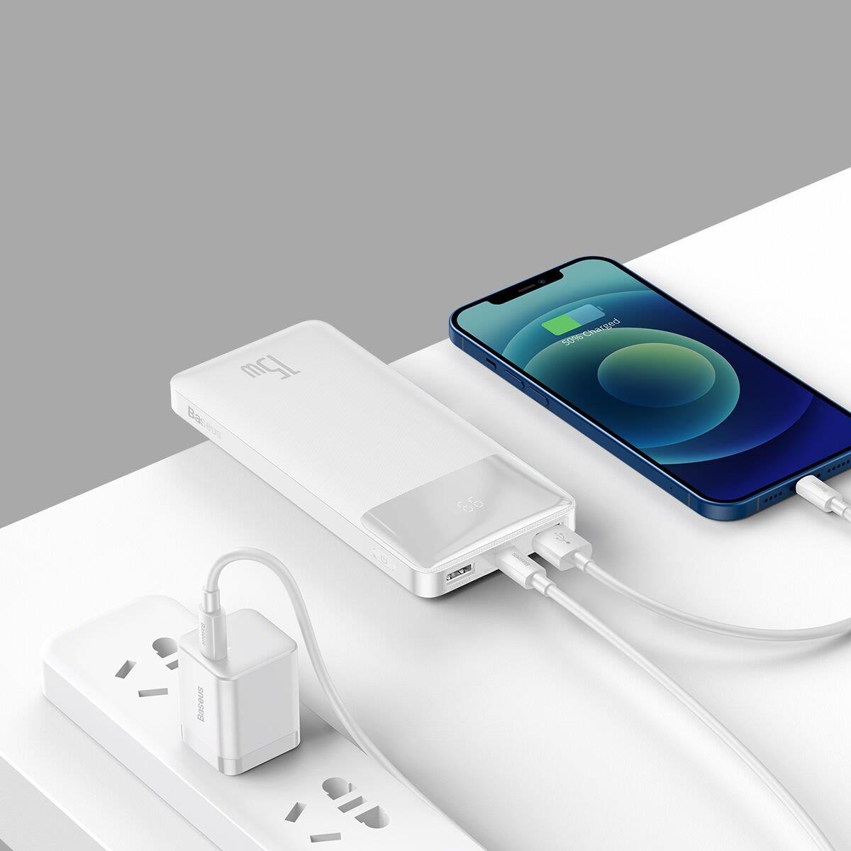 Baseus Bipow Overseas Edition Dijital Ekranlı 15W 10.000 mAh Powerbank - Beyaz