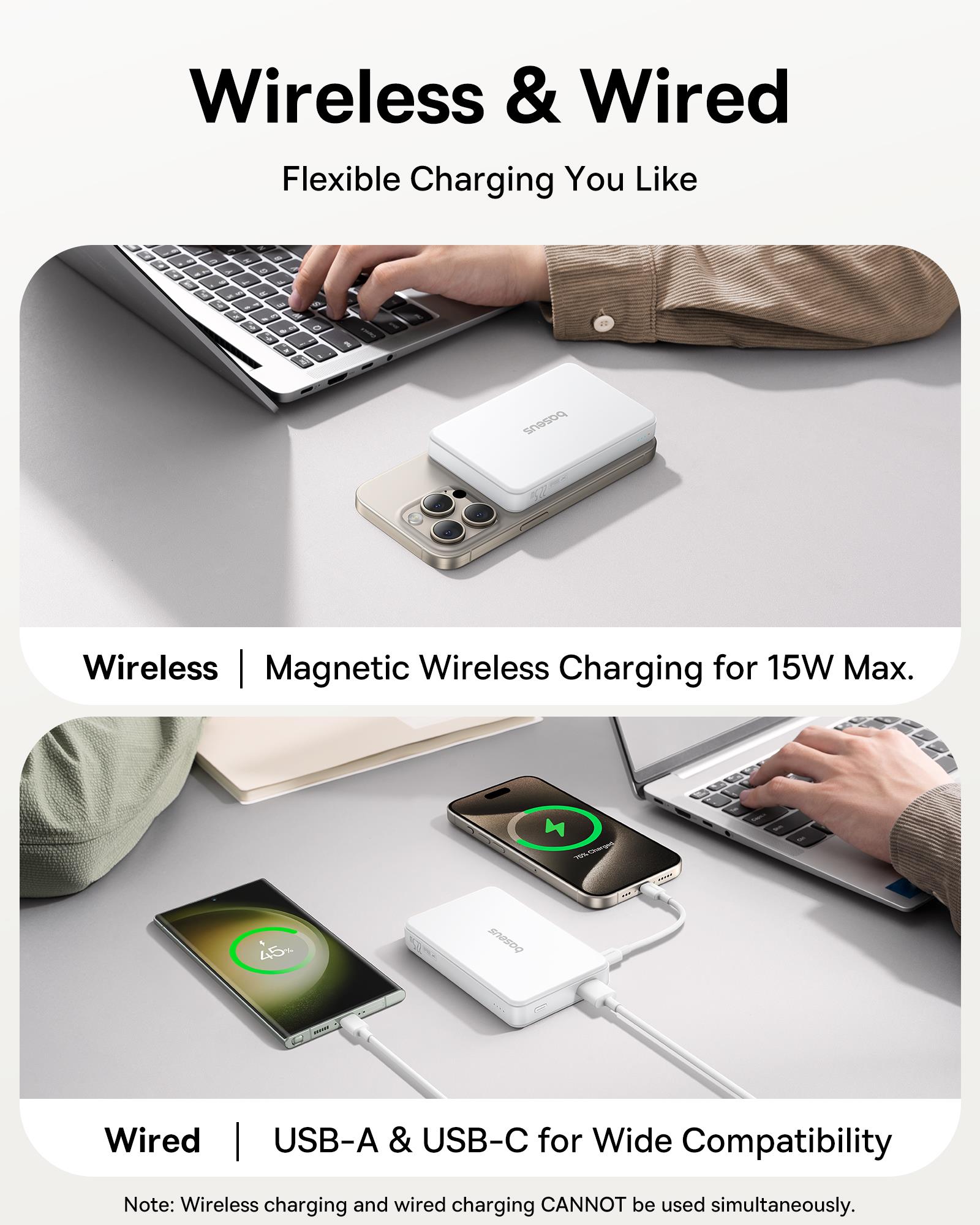 Baseus Airpow II Qi2 10000mAh MagSafe Powerbank 15W Kablosuz + 22,5W USB-A + 20W PD USB-C, Beyaz