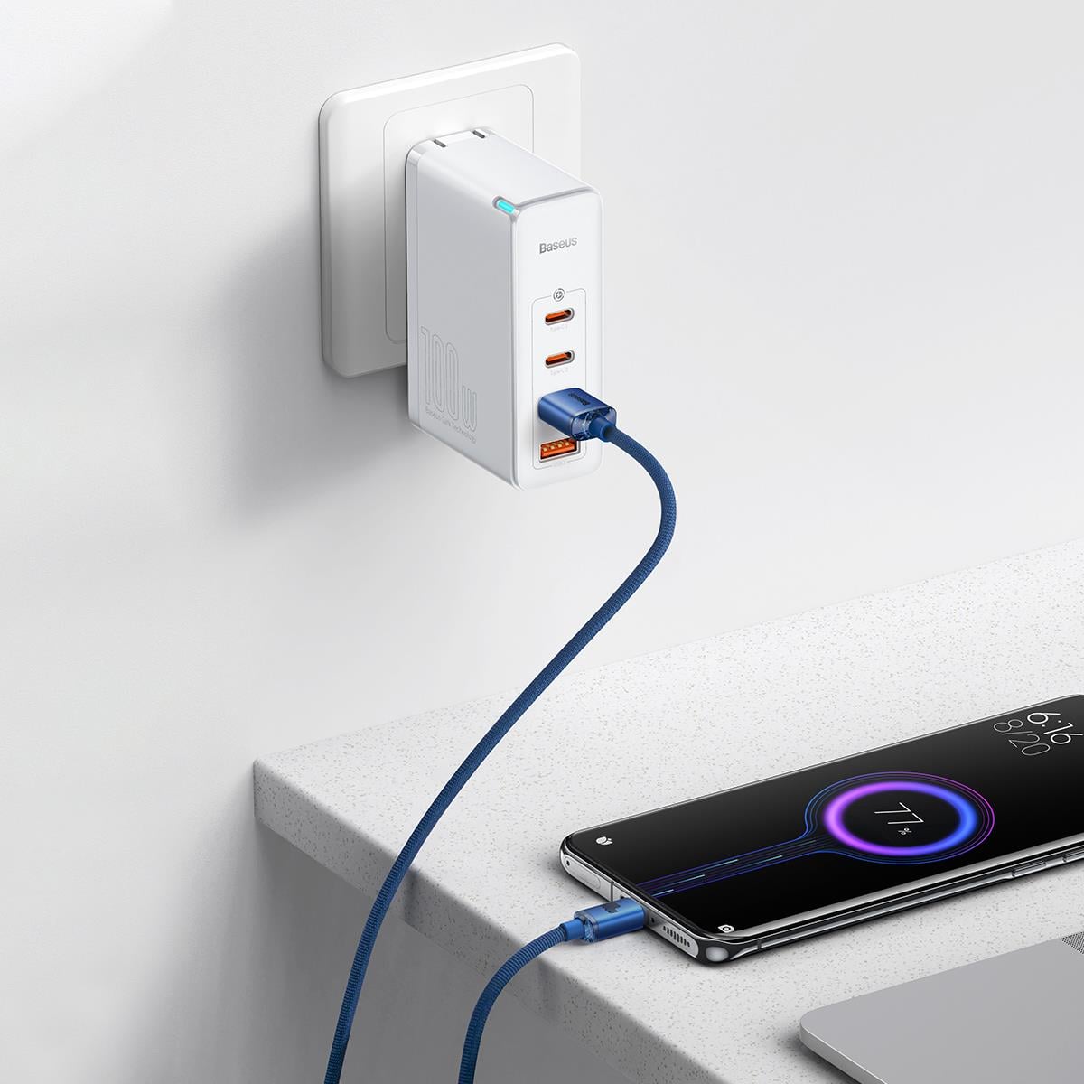 Baseus Crystal Shine 100W 5A USB - USB-C Hızlı Şarj Data Kablosu 1.2M, Mavi