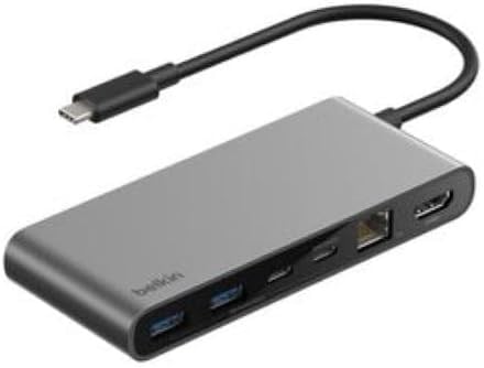 Belkin Connect 8 Portlu USB-C Hub, 4K@60Hz'100 W PD, 10 Gbps veri aktarım hızı ve 2,5 Gbps Ethernet - Gri