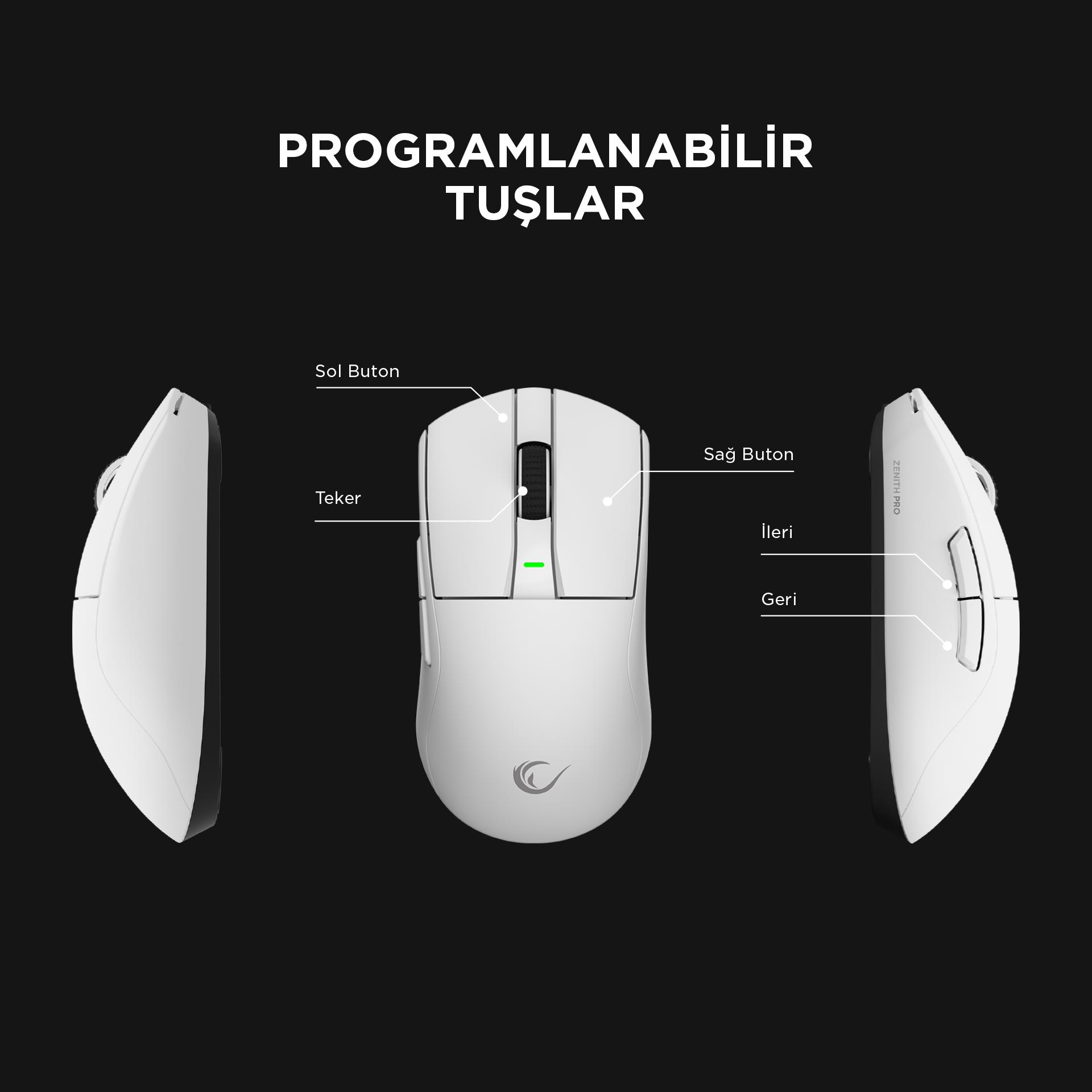 Rampage ZENITH PRO 4K 26000 DPİ Kablosuz Beyaz Gaming Mouse