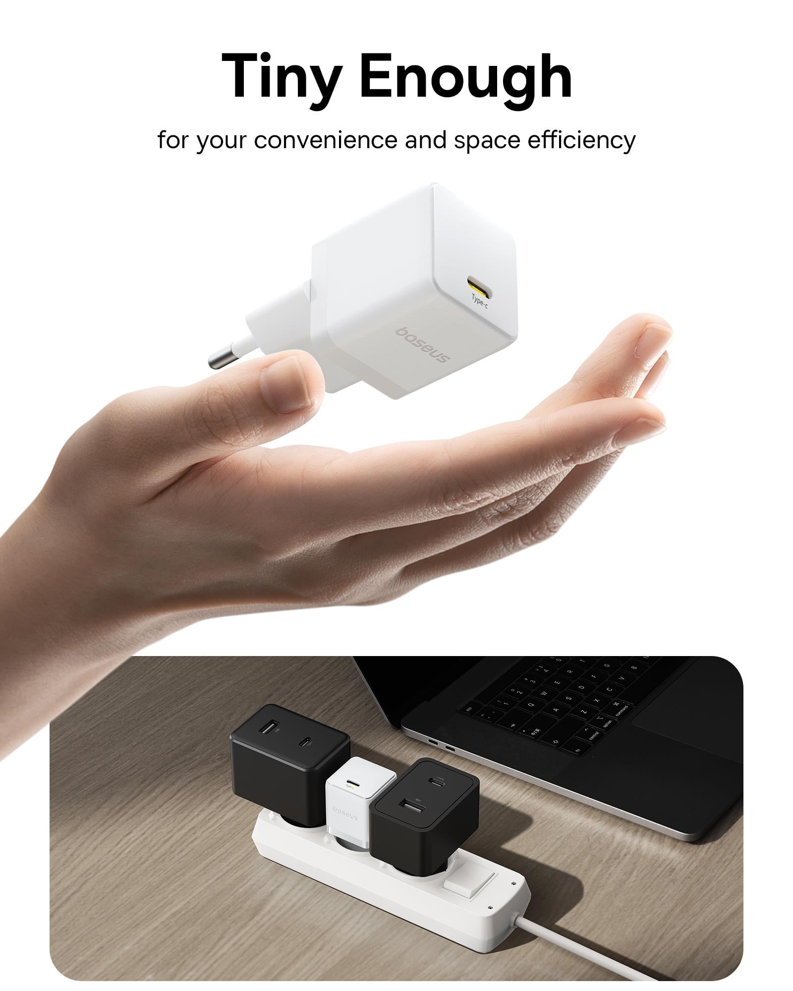 Baseus Palm USB-C Ultra Mini Hızlı Şarj Aleti 20W, Beyaz