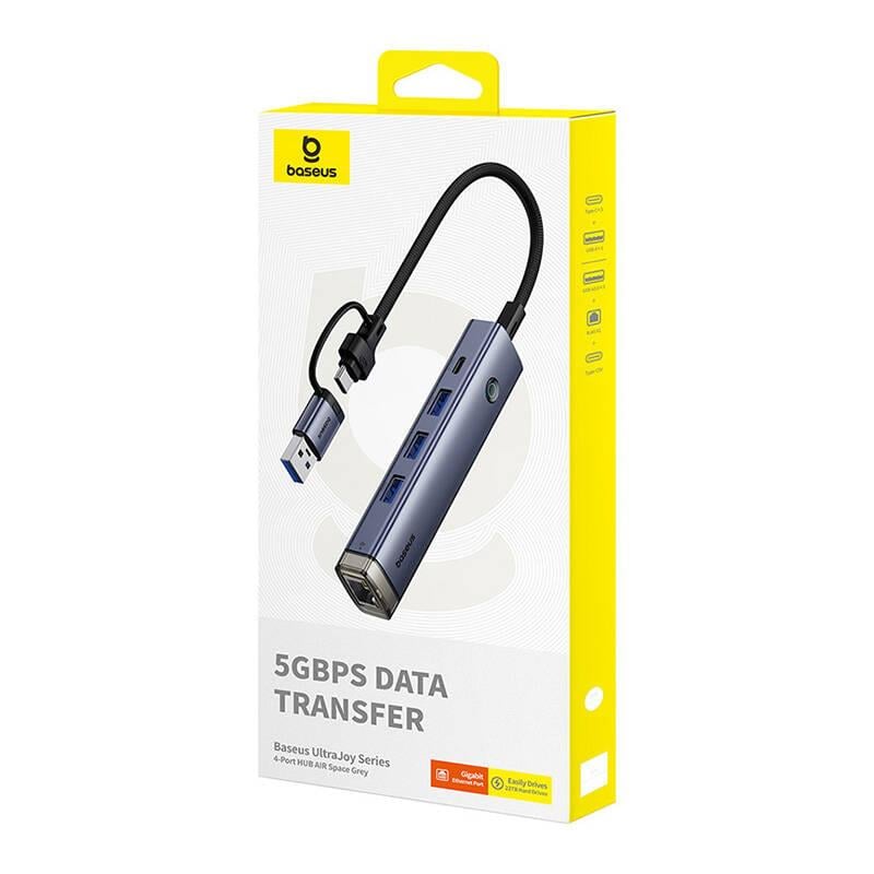 Baseus UltraJoy 4'ü 1 arada Hub USB-A&USB-C - 3xUSB3.0+USB-C+RJ45