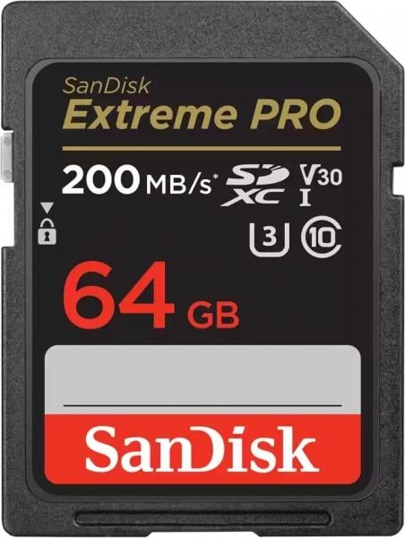 SanDisk Extreme Pro 64GB 200/90MB/s SDXC V30 UHS-I U3 Hafıza Kartı SDSDXXU-064G-GN4IN