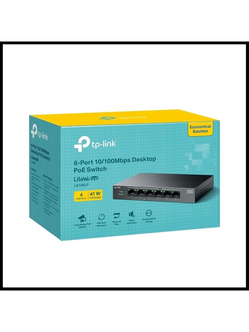 TP-Link LS106LP, Green Tech, 6 Port, Megabit, 4 Port Poe, Metal Kasa, 41W, Yönetilemez, Masaüstü Switch
