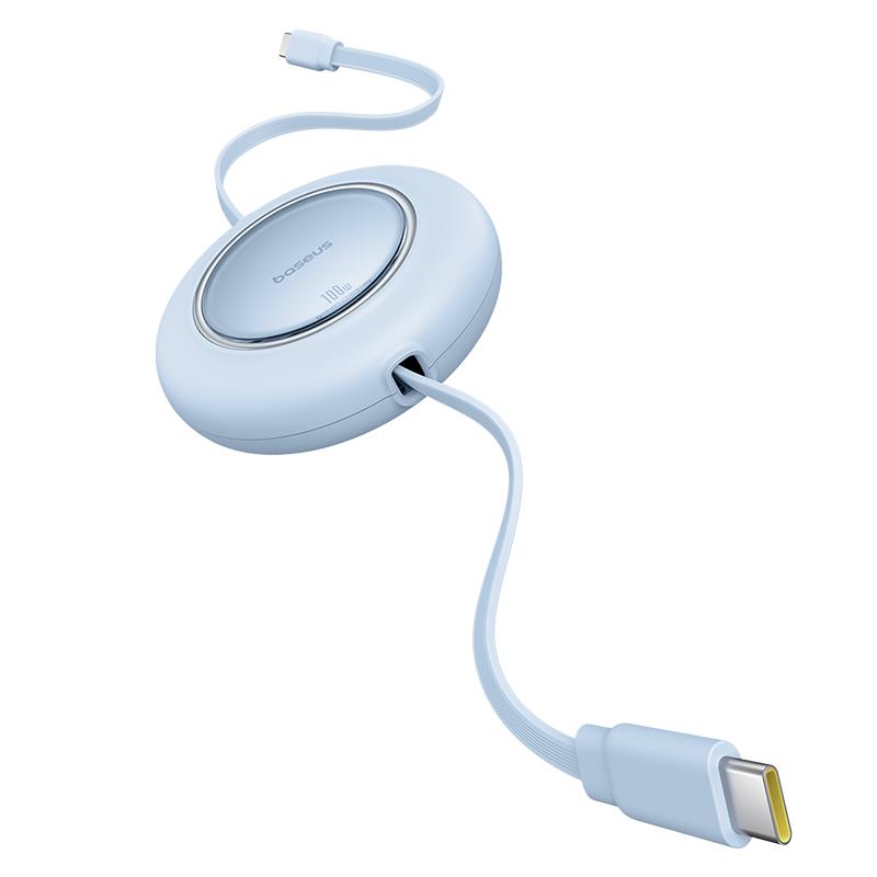Baseus Free2Pull USB-C 100W Makaralı Hızlı Şarj ve Data Kablosu, 2 Metre, Mavi