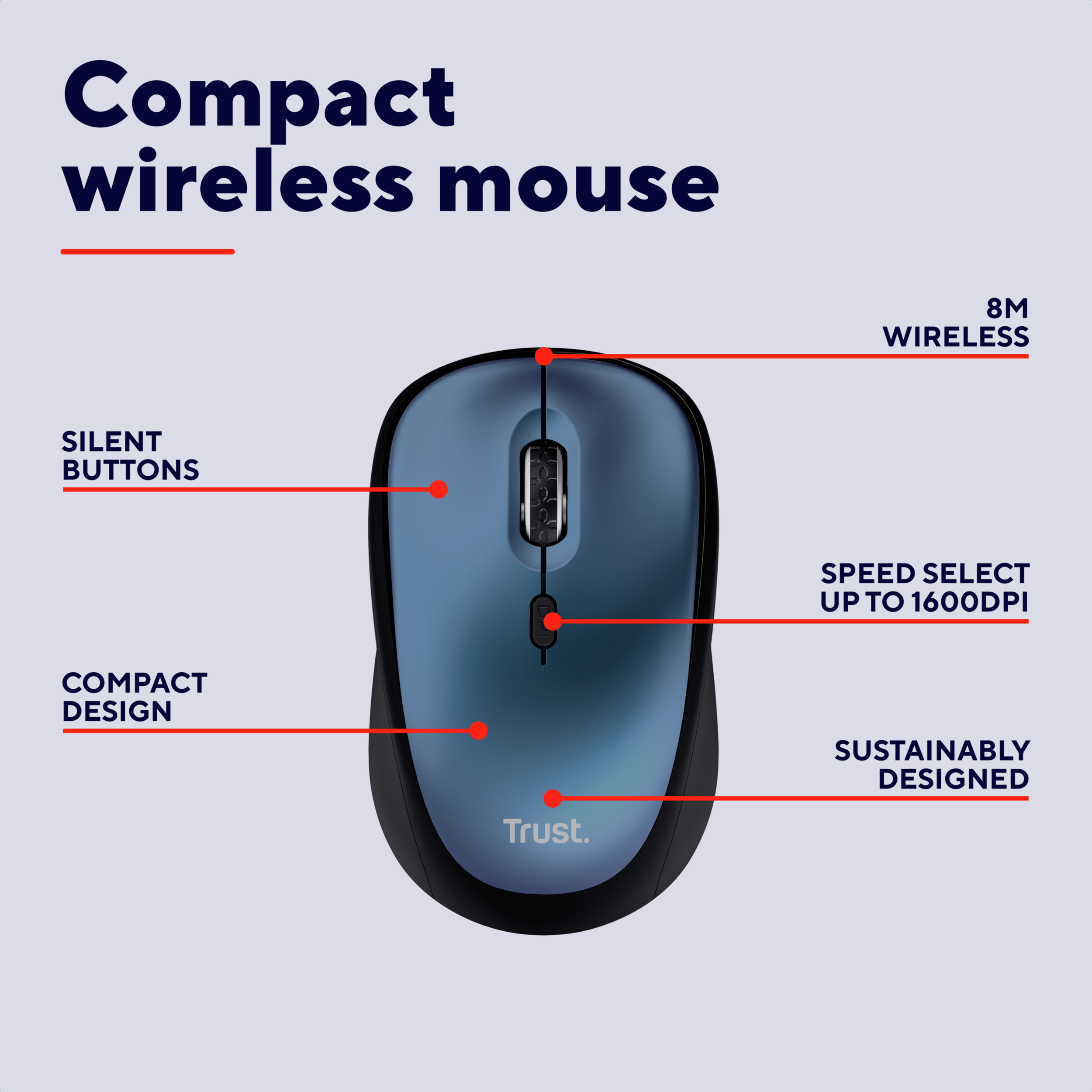Trust 24551 Yvi+Sessiz Kablosuz Mouse - Mavi