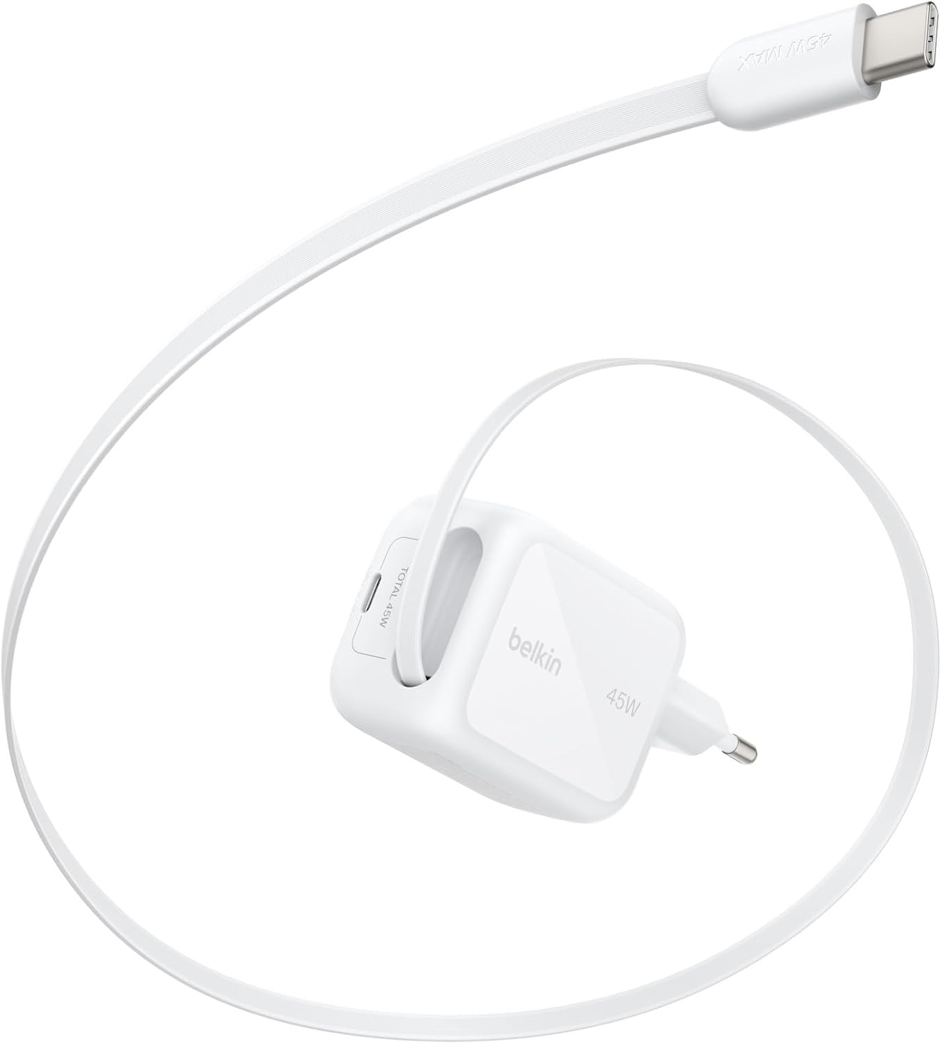 Belkin UltraCharge 45 W Şarj Aleti, 0,8 m Geri Çekilebilir USB-C Kablo