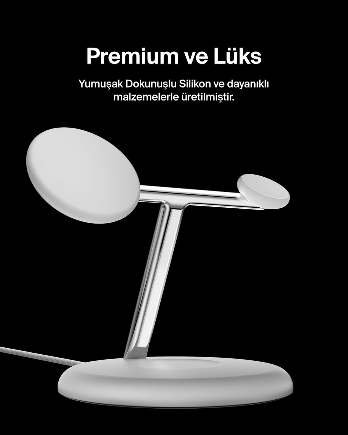 Belkin 3'ü 1 Arada Manyetik MagSafe Uyumlu Qi2 15W Kablosuz Şarj Standı, WIZ023VFBK