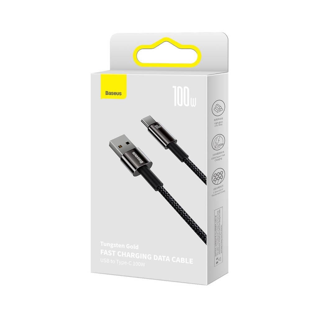 Baseus Tungsten Gold Hızlı Şarj Data Kablosu USB to Type-C 100W 2m Siyah