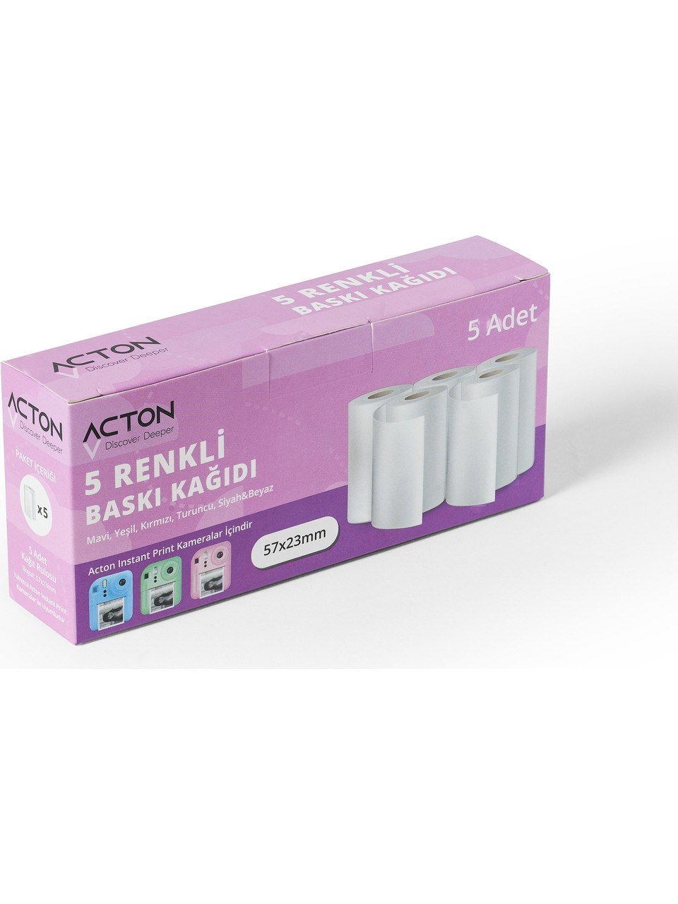 Acton Anında Baskı Kağıdı - Renkli 5 Rulo