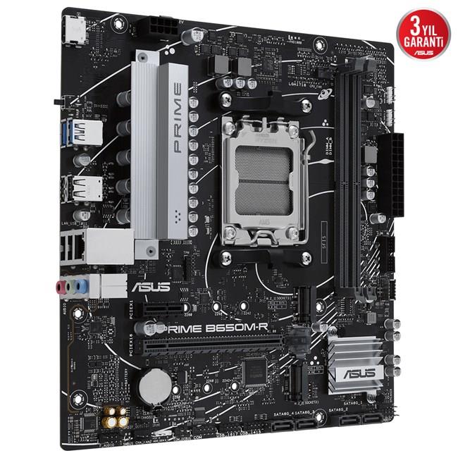 ASUS MB PRIME B650M-R AMD B650 AM5 DDR5 7200 HDMI 2x M2 USB3.2 AURA RGB 2.5Gbit LAN mATX 96GB’a kadar ram desteği ASUS 5X PROTECTION III