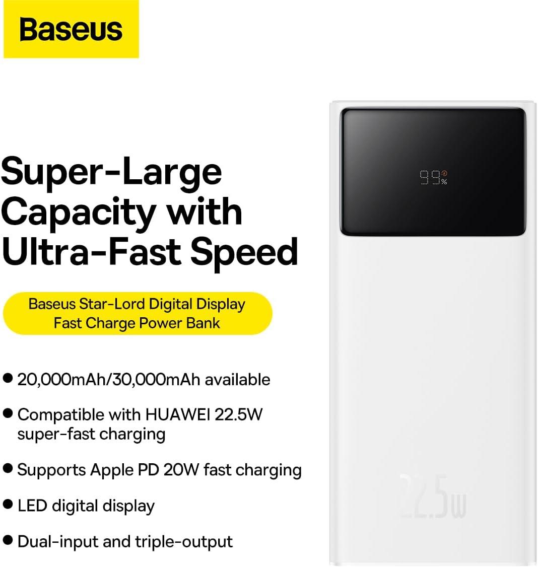 Baseus Star-Lord 20.000 mAh Digital Display Powerbank 22.5W-Beyaz