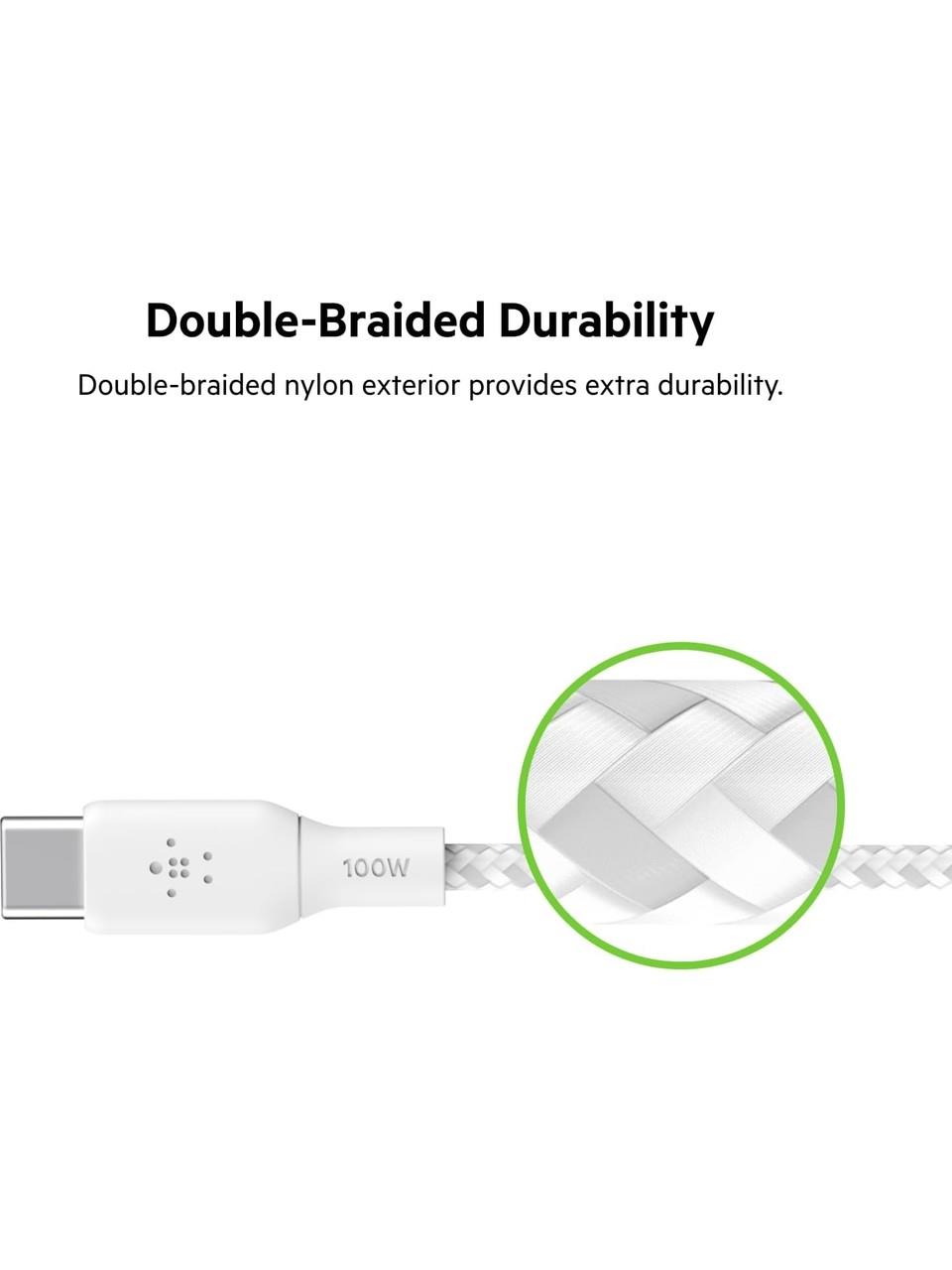 Belkin Usb-C - Usb-C Kablosu, 100 W Güç Dağıtımı Çift Örgülü Naylon Kılıflı Usb-If Sertifikalı 2.0 Şarj Kablosu (2 M) Beyaz