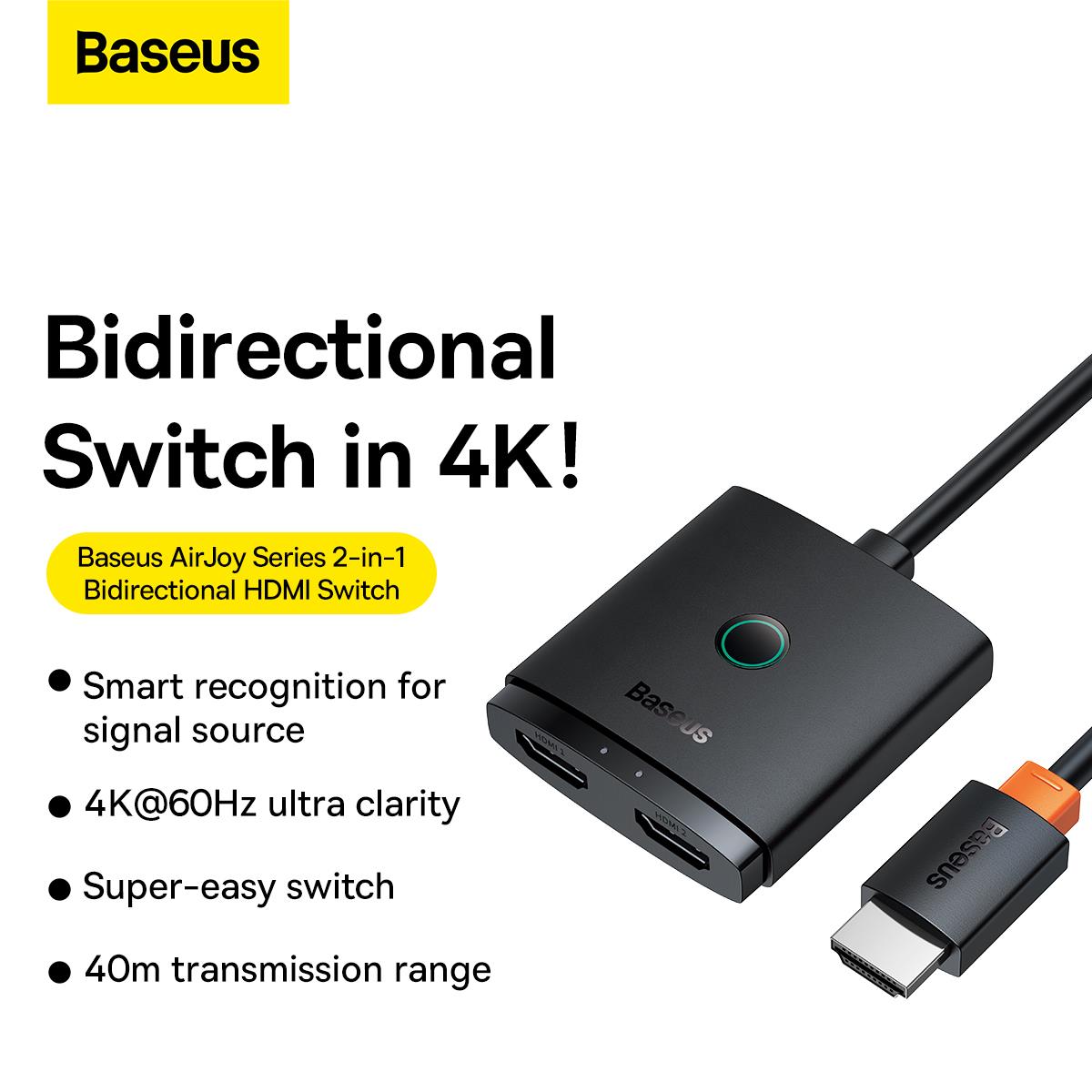 Baseus AirJoy Serisi 2'si 1 Arada Çift Yönlü HDMI Switch B01331105111-01