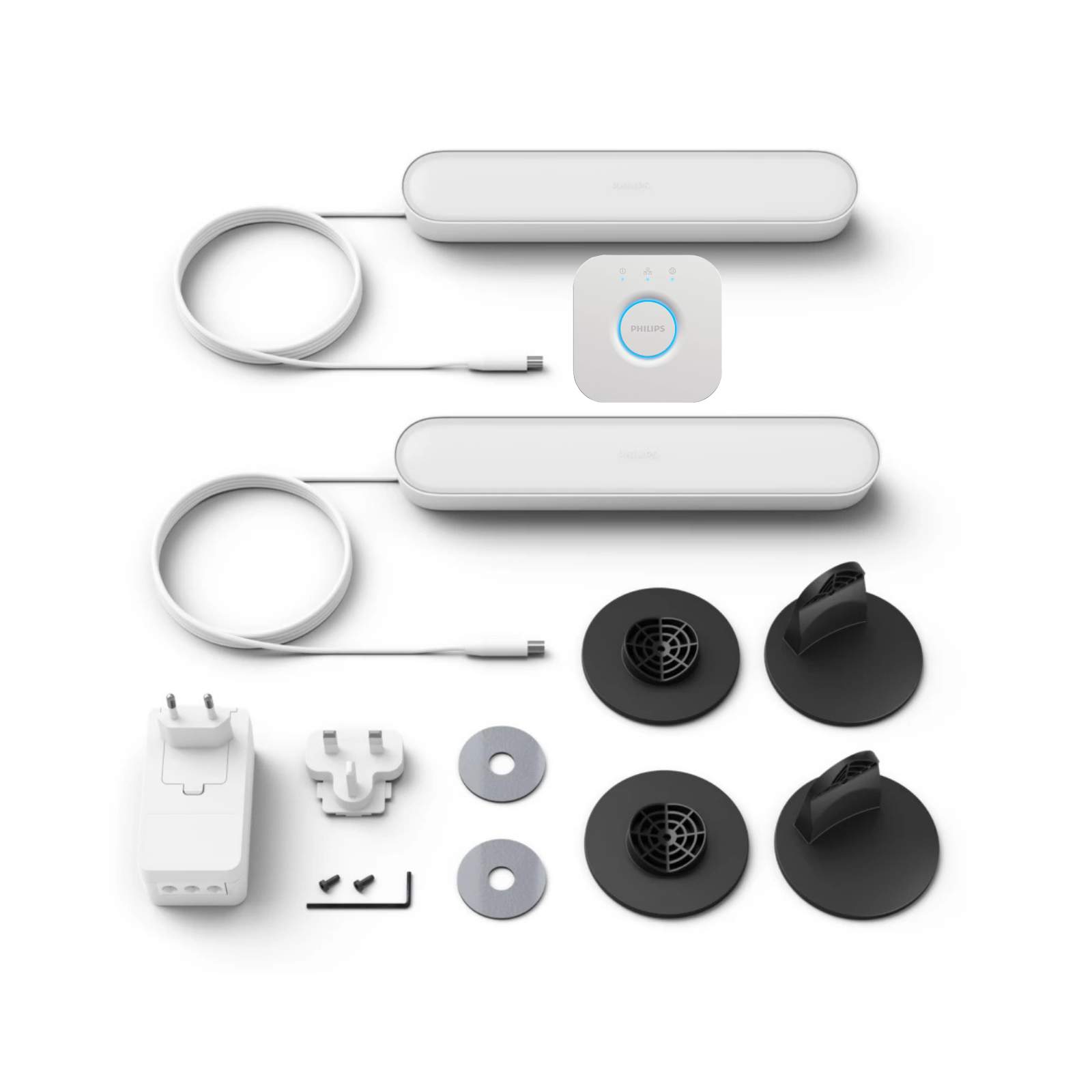 Philips Hue Beyaz ve Renkli Ambians Play Akıllı Çubuk Lamba İkili Paket ve Hue Bridge, Beyaz