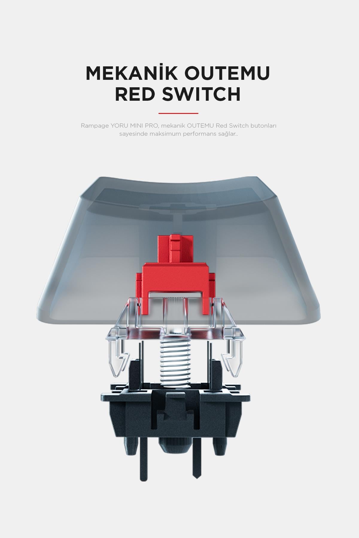 Rampage YORU Mini PRO Siyah/Gri 2.4ghz+BT5.0+Type-C 5 Bağlantı OUTEMU Red Swich Q Mekanik Gaming Oyuncu Klavye RGB