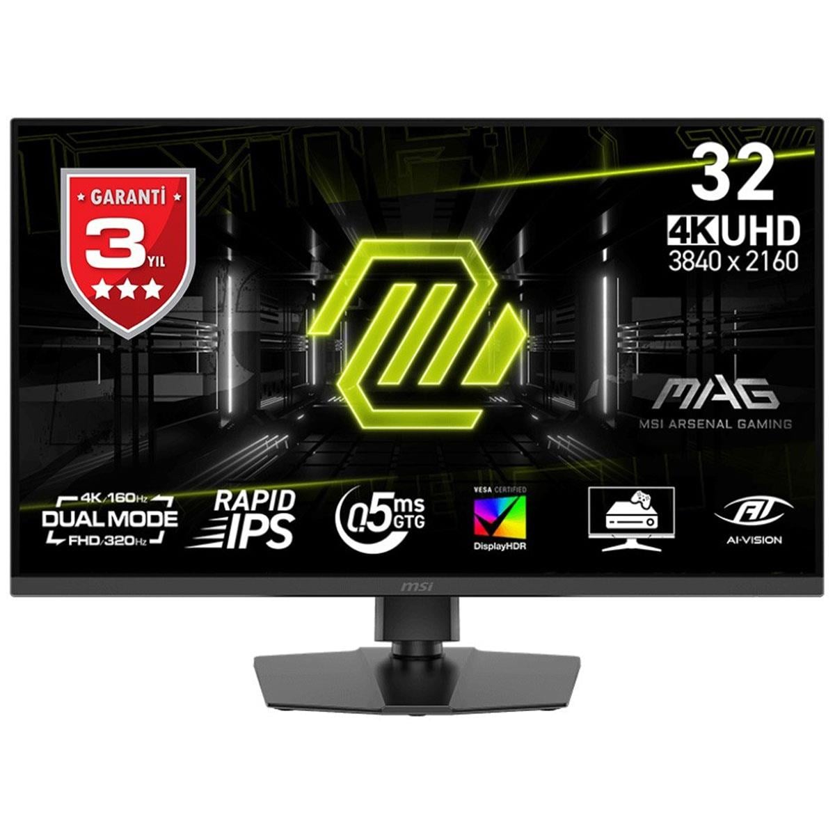 MSI 31.5 MAG 322URDF E16 3840x2160 (UHD) 16:09 FLAT RAPID IPS 160HZ 0.5MS (Min) FREESYNC PREMIUM GAMING MONİTOR