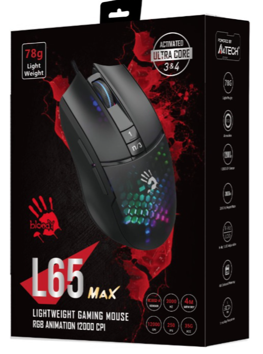 A4-Tech Bloody L65 Max 12K CPI Optik RGB Siyah Gaming Mouse