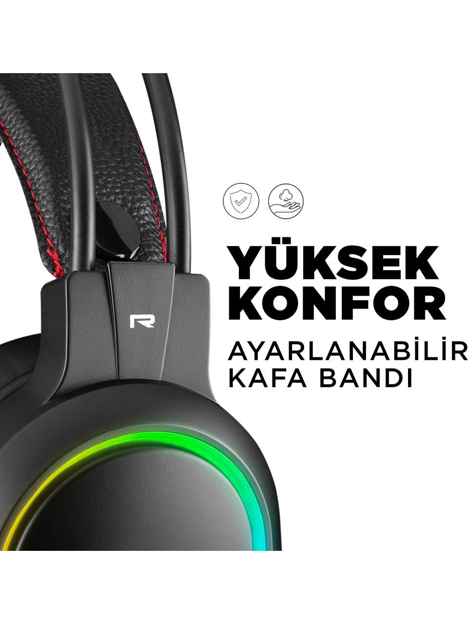 Rampage RM-K12 MANLY Siyah 7.1 Usb Surround RGB Işık Efektli Gaming Oyuncu Mikrofonlu Kulaklık