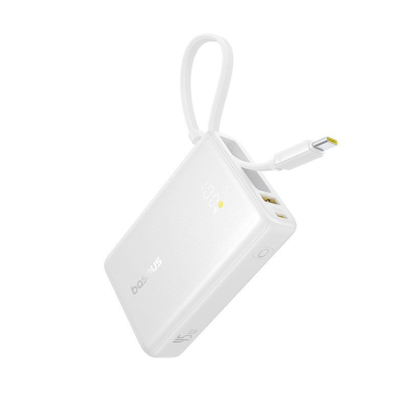 Baseus PicoGo 10000mAh 45W Dahili Kablolu Dijital Ekranlı Powerbank – Beyaz