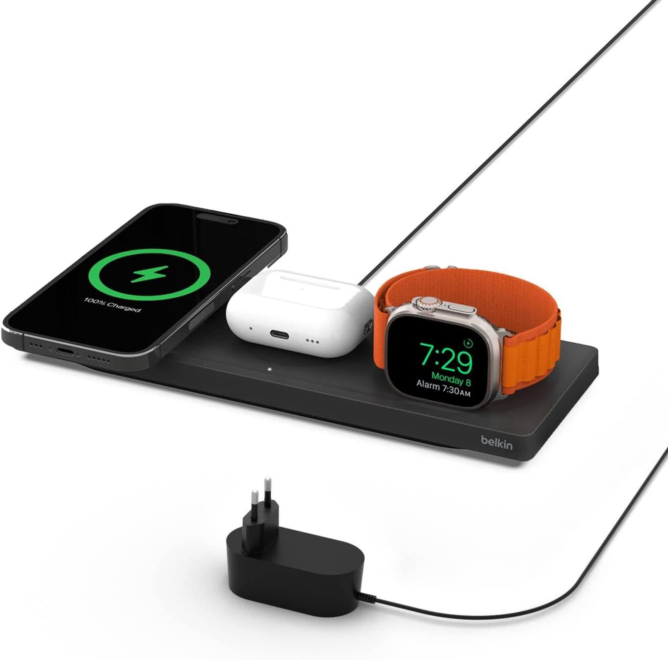 Belkin BoostCharge PRO Magsafe 3in1 Kablosuz Şarj Pedi (Apple Watch Series 7, 8, Ultra için Hızlı Şarj)  